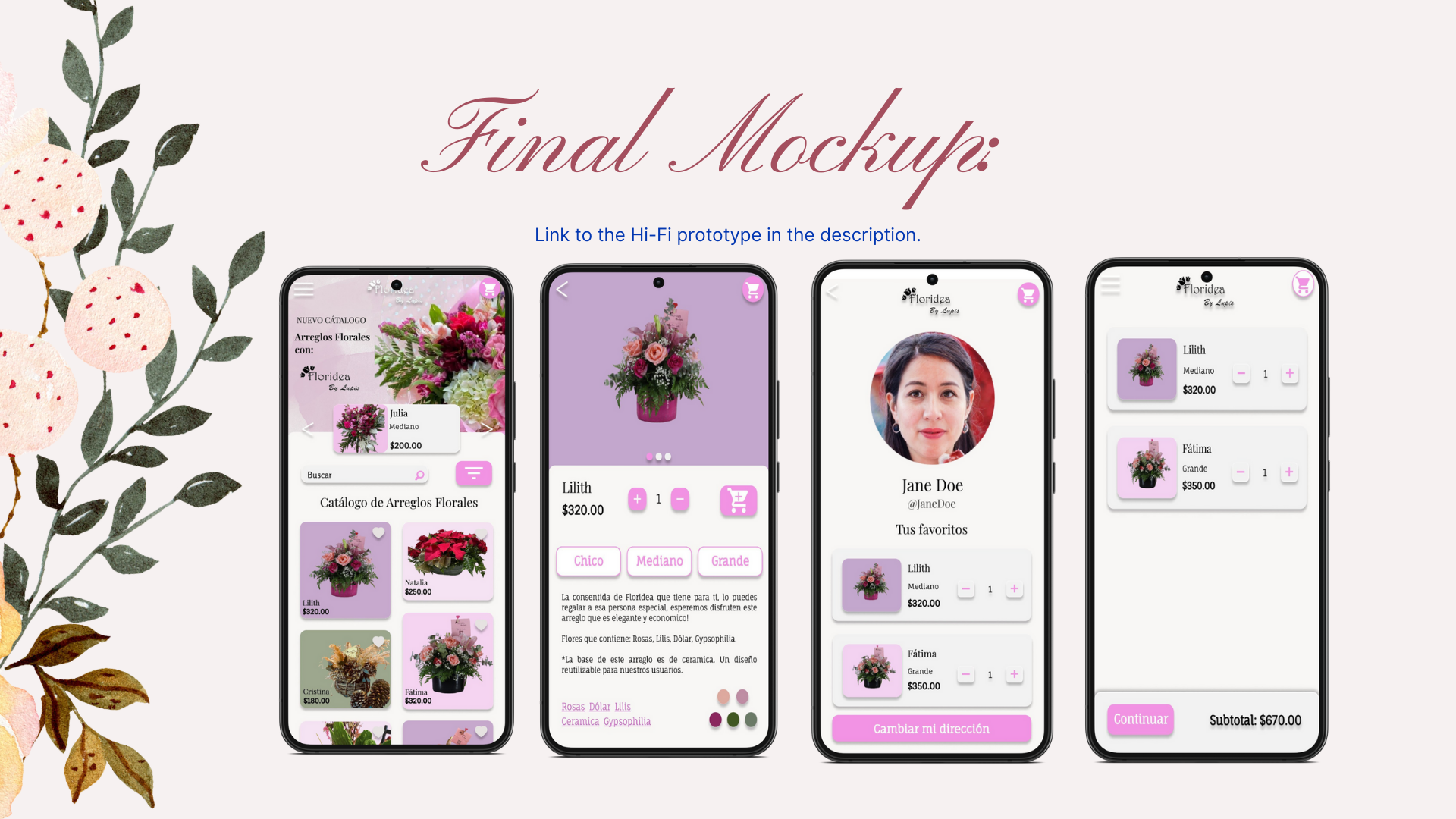 Images of Mobile Phones Displaying Floridea's Application Pages.
